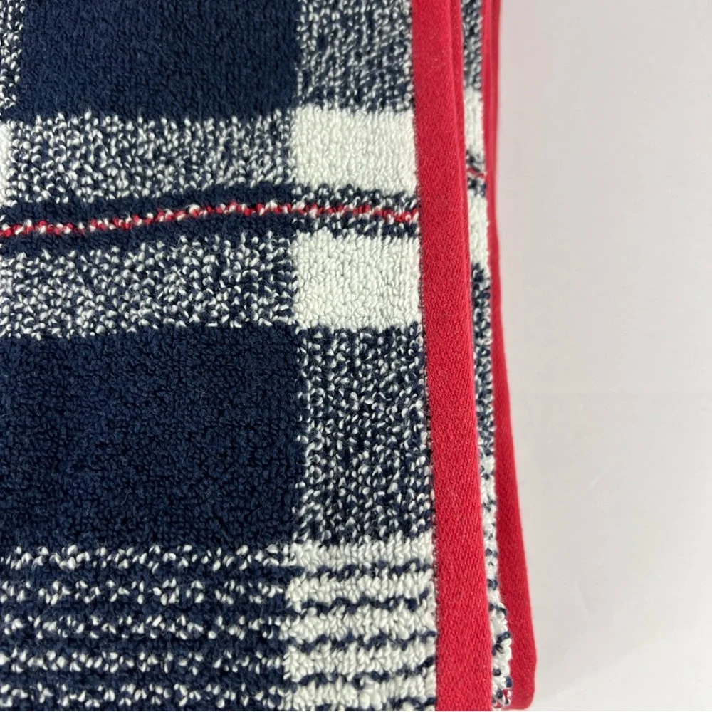 Tommy Hilfiger 2 pc Bath Towel Set Madras Plaid Blue White Red Soft Cotton NEW